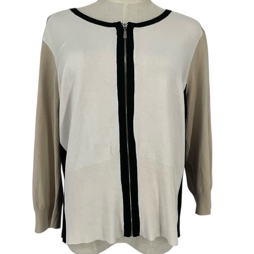 White House Black Market Colorblock Zip Front Cardigan Sweater Women XL Casual
